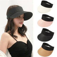 Foldable Portable Beach Hat Wide Brim Sun Hat Roll-up Summer Casual Straw Cap Visors For Women Good Vibrations