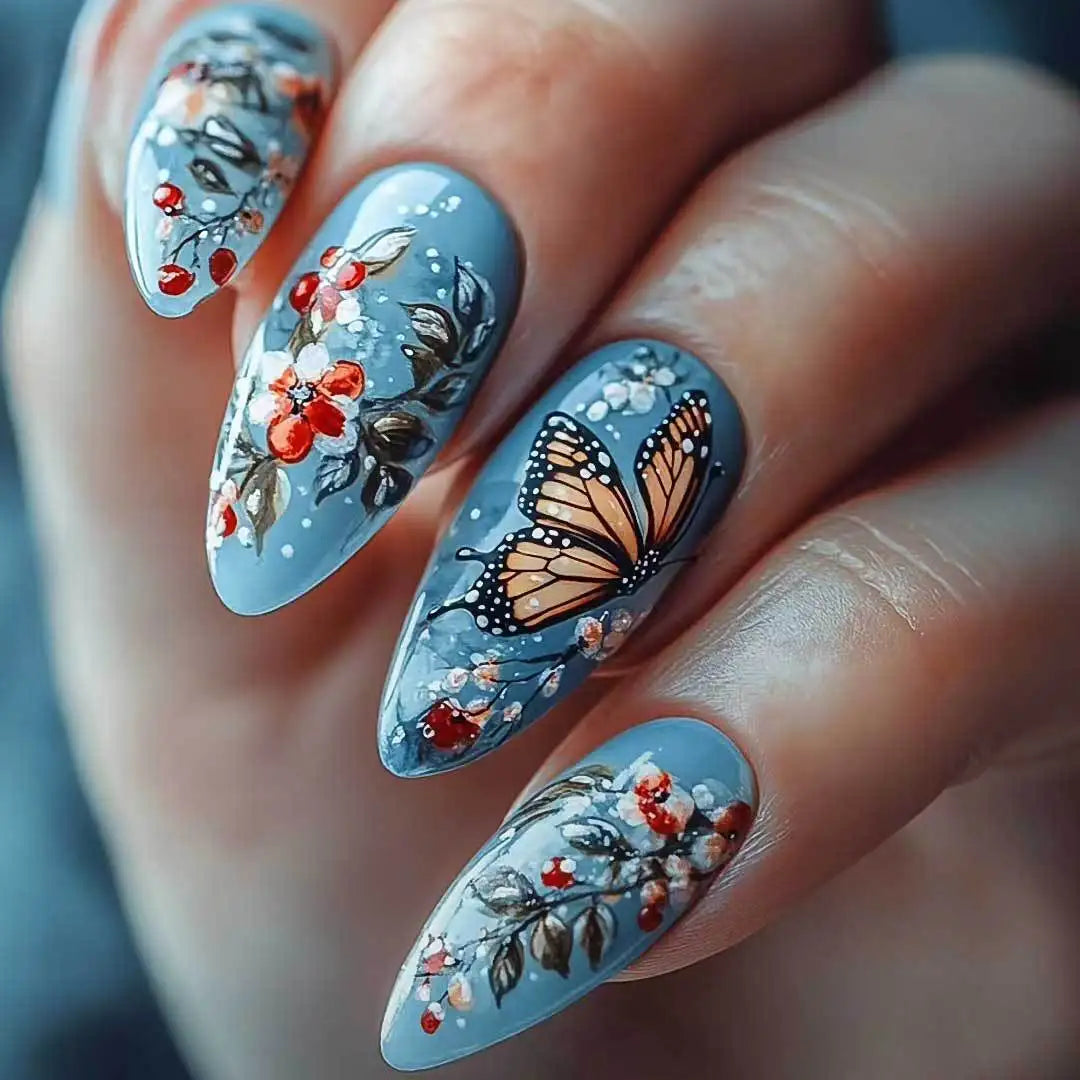 24pcs Cute Cartoon Fake Nail Tips Oil Painting Series Printed Almond Press On Nail Sweet Cool Charming False Nail For Spicy Girl Good Vibrations