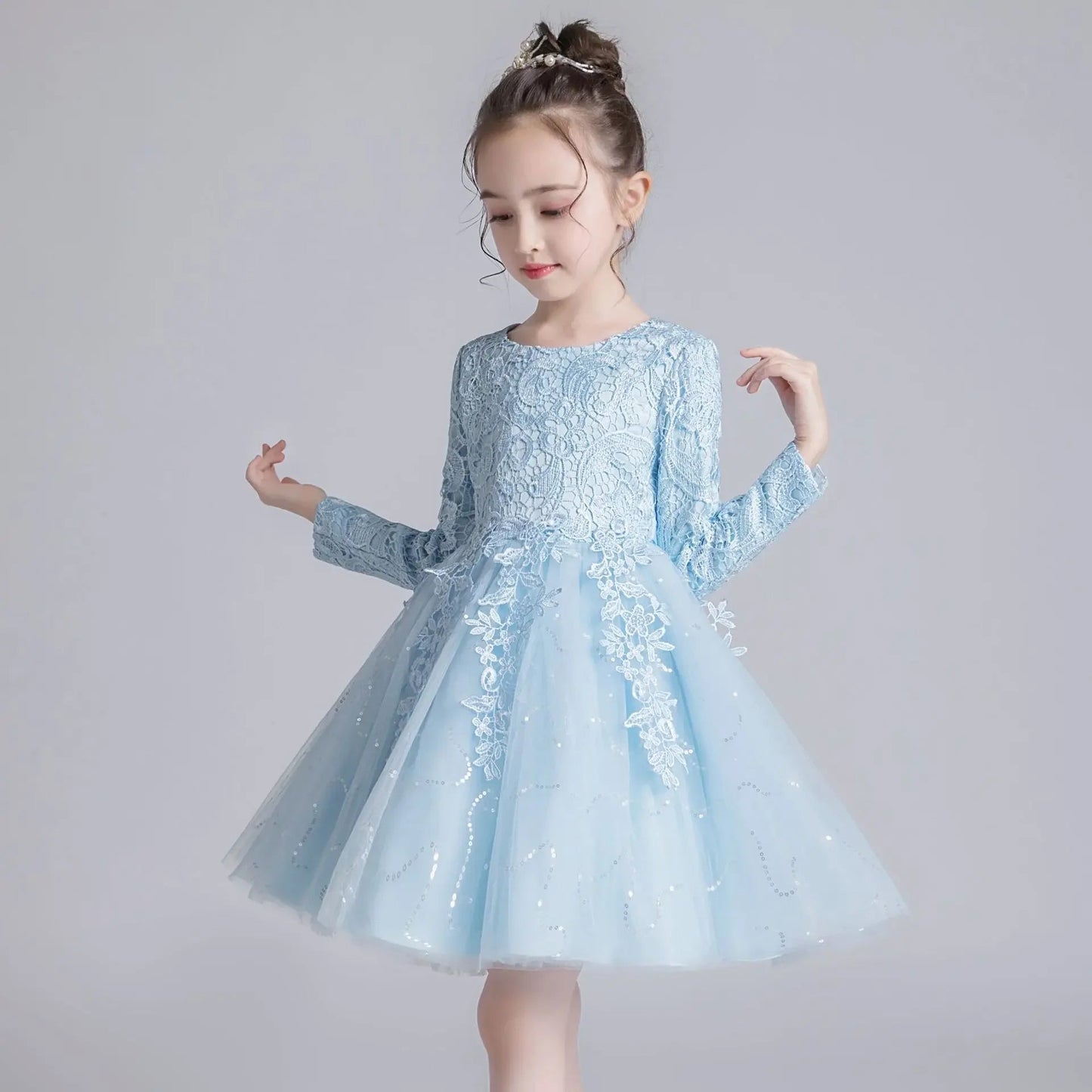 Fashion Flower Girl Dresses for Weddings Lace Long Sleeve Children Bridesmaid Dresses Spring Autumn Girls Party Dress 3-12 Years Good Vibrations