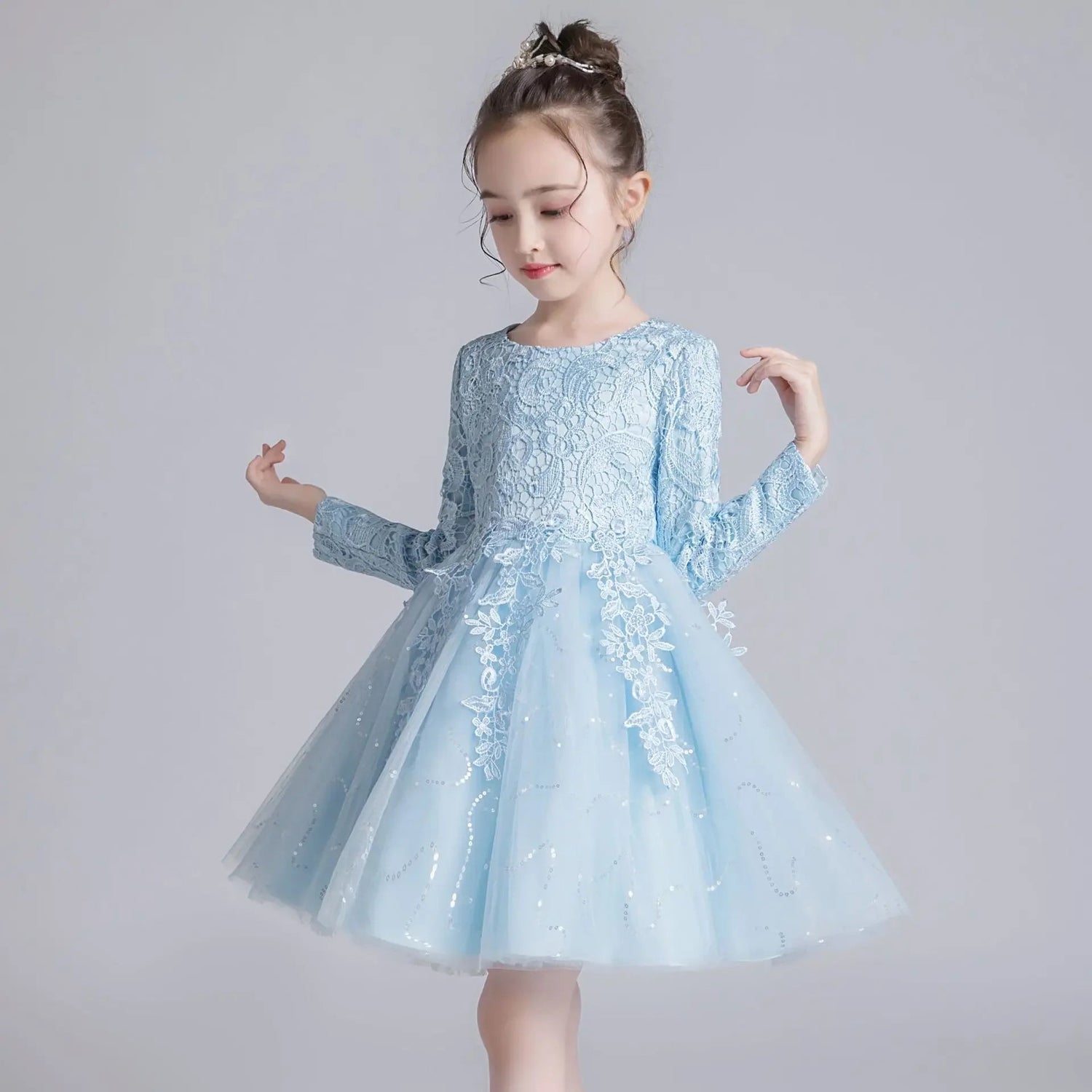 Fashion Flower Girl Dresses for Weddings Lace Long Sleeve Children Bridesmaid Dresses Spring Autumn Girls Party Dress 3-12 Years Good Vibrations