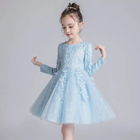 Fashion Flower Girl Dresses for Weddings Lace Long Sleeve Children Bridesmaid Dresses Spring Autumn Girls Party Dress 3-12 Years Good Vibrations