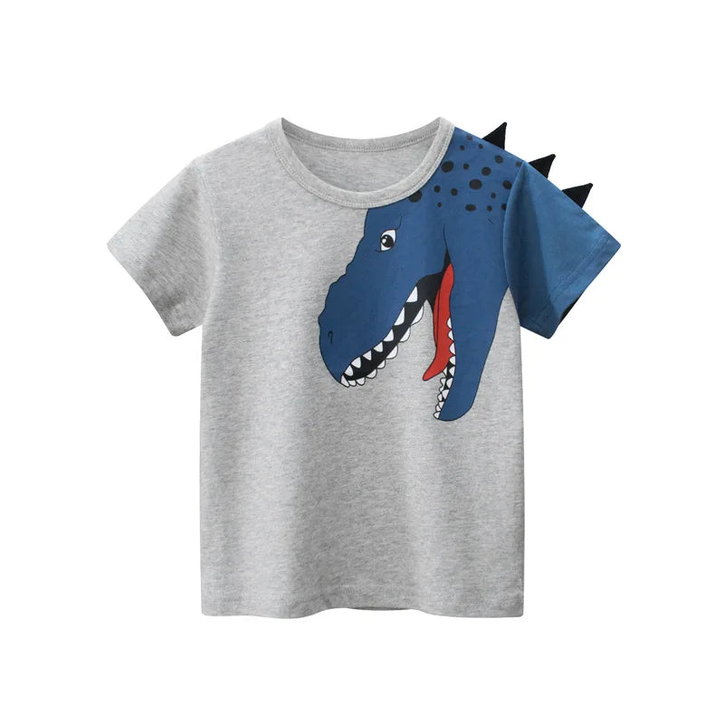 2024 Children 3D Cartoon Short T-Shirts Clothes for Boy 100% Cotton Short Sleeve Dinosaurs Cute Kids Casual Sport Top Tees Good Vibrations