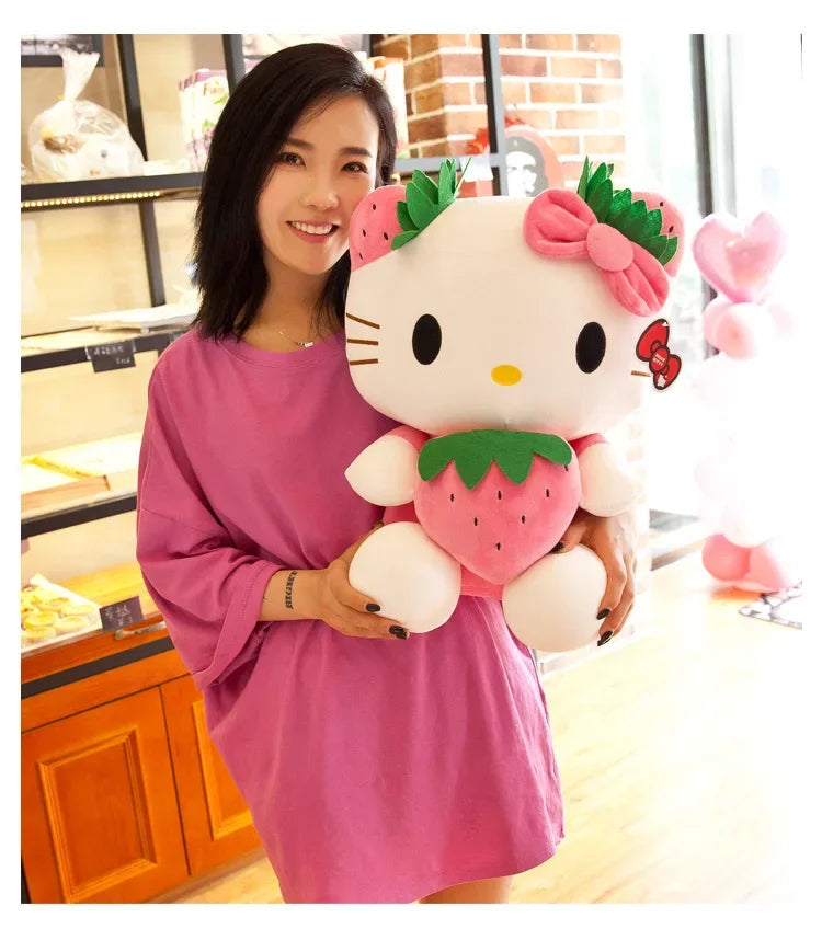 22cm Sanrio KT Cat Plush Toys Kawaii Strawberry KT Cat Plush Doll Home Decor Plushie Toy Girl Birthday Gift Good Vibrations