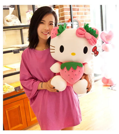 22cm Sanrio KT Cat Plush Toys Kawaii Strawberry KT Cat Plush Doll Home Decor Plushie Toy Girl Birthday Gift Good Vibrations