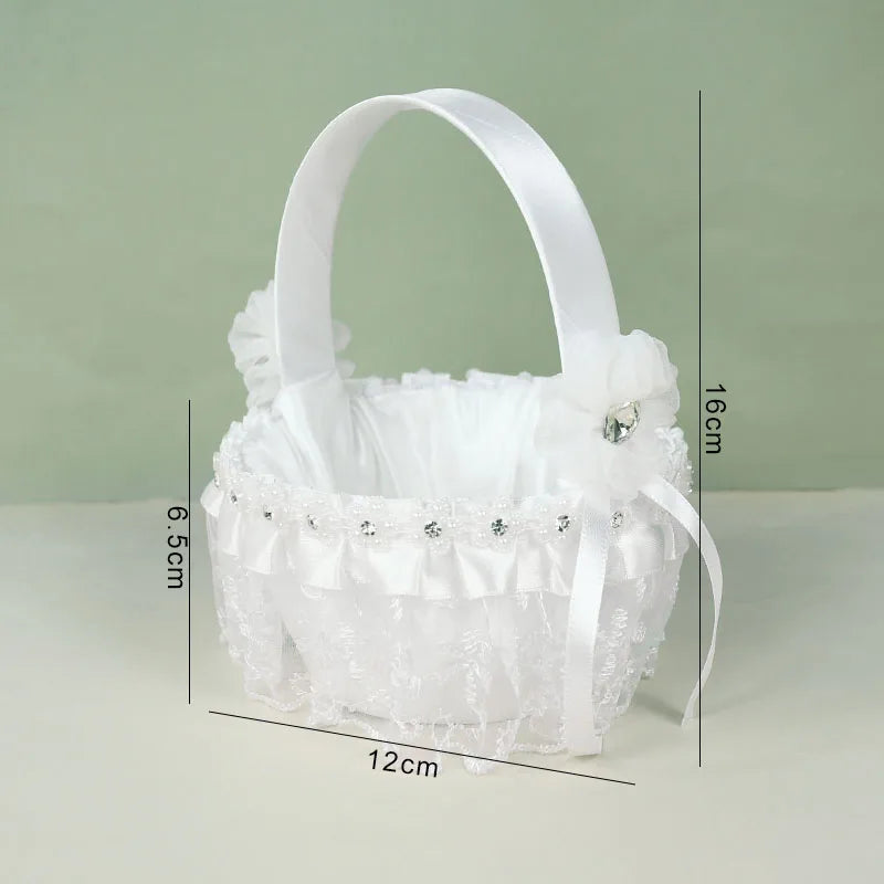 20 cm White Flower Girls Basket Silk Wedding Basket for Flower Bride/Kids Hand Held Wedding Ceremony Party Decorations Good Vibrations