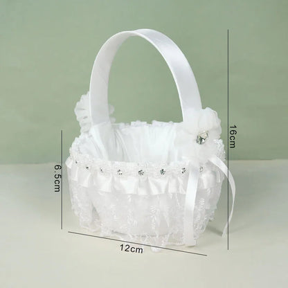 20 cm White Flower Girls Basket Silk Wedding Basket for Flower Bride/Kids Hand Held Wedding Ceremony Party Decorations Good Vibrations