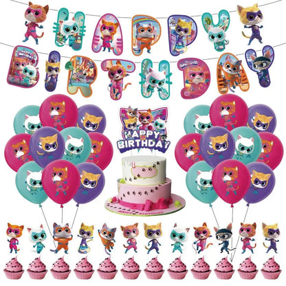 Cartoon Superkitties Birthday Party Decorations Balloons Disposable Tableware Set Paper Plates Banner for Baby Shower Kids Gifts Good Vibrations
