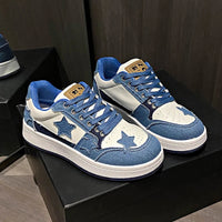 Women's Fashion Sneakers Spring New Denim Spliced Front Lace-Up Platform Non-Slip Wear-Resistant Flat Single Shoes Good Vibrations