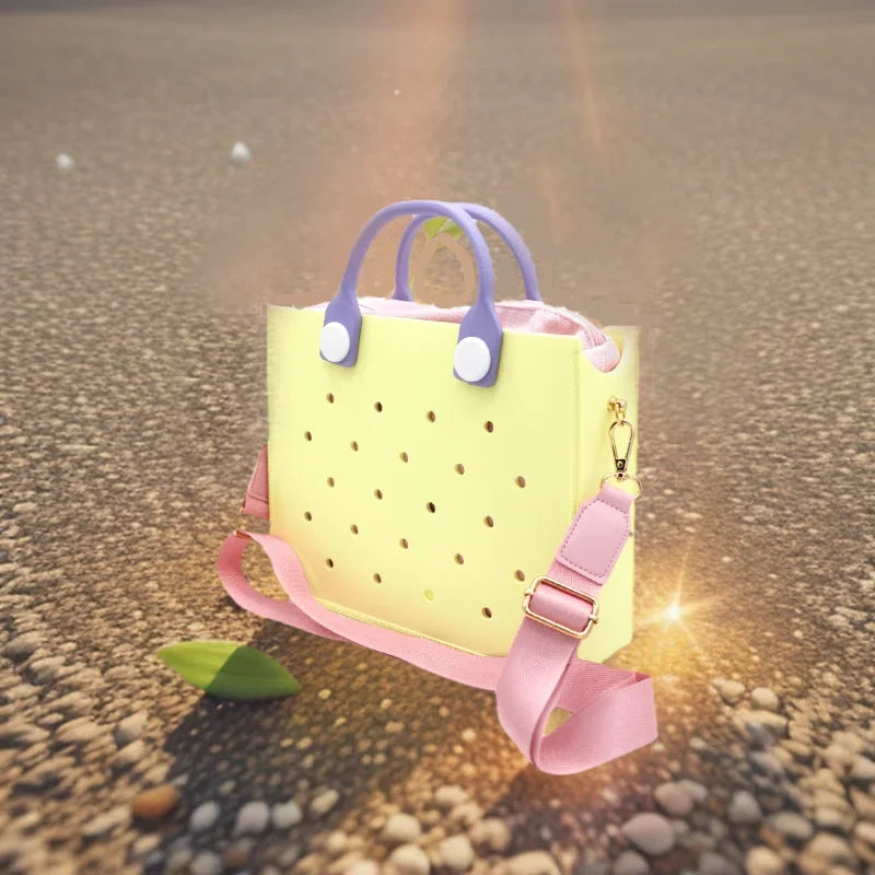 The orange guy Purple Women Fashion New EVA Punched Handbag Casual Waterproof Travel Tote Bag Fit Charms Outdoor Beach Bags Good Vibrations