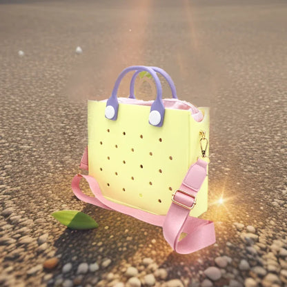 The orange guy Purple Women Fashion New EVA Punched Handbag Casual Waterproof Travel Tote Bag Fit Charms Outdoor Beach Bags Good Vibrations