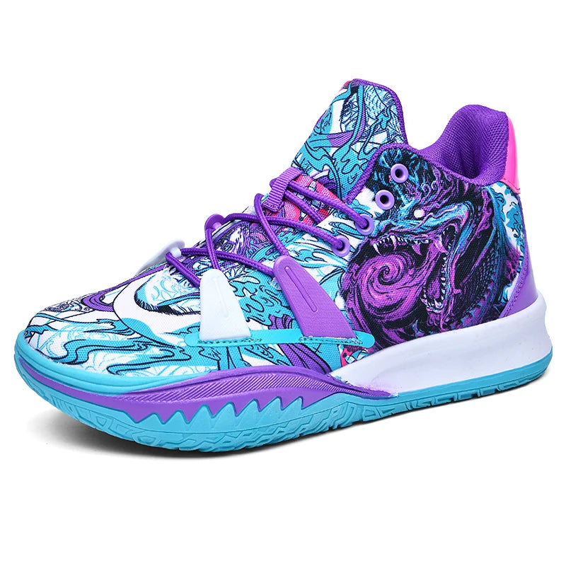 Mens Basketball Shoes Non-Slip Breathable Outdoor Sneakers Fashion Graffiti Sports Training Shoes for Running Walking Good Vibrations