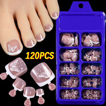 120Pcs French Short Square Artificial Press On Toenails Nude Pink Full Cover False Toe Nails Fake Toe Nail Extension For Women Good Vibrations