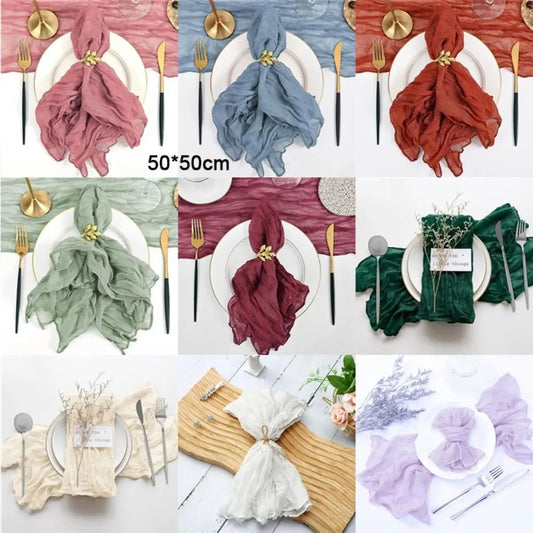 Party Supply Table Decoration Gauze Napkin Soft Reusable Cotton Napkin Vintage Thin Placemats Banquet Good Vibrations