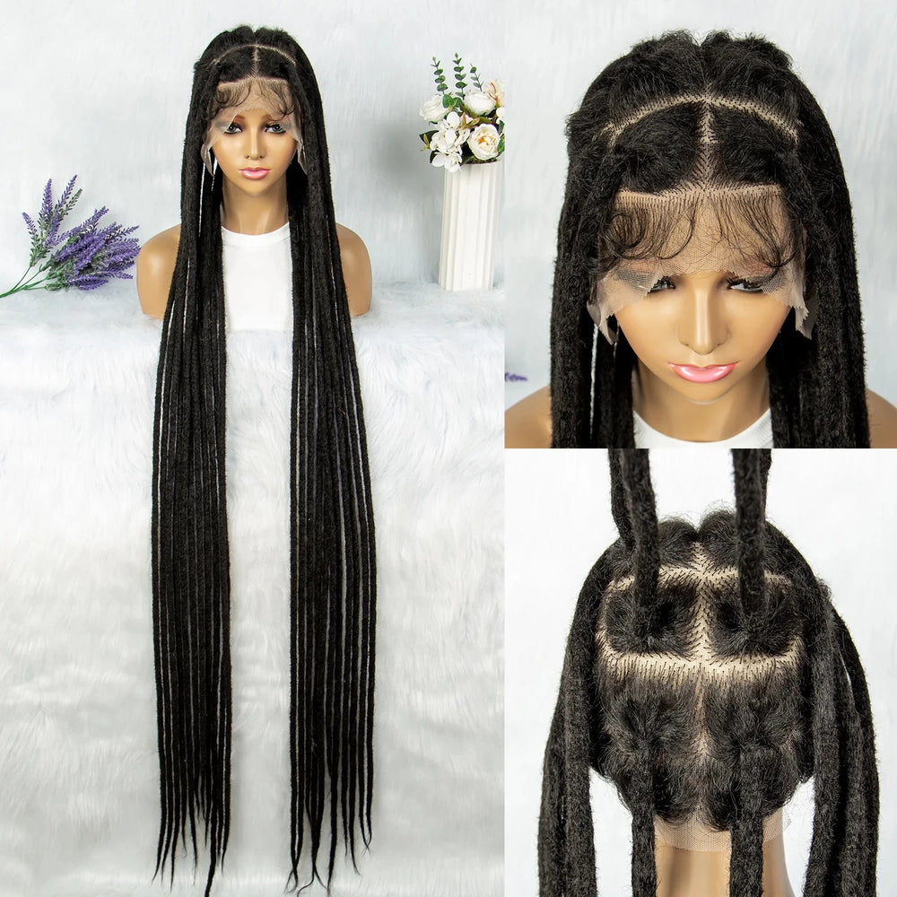 KIMA 60 inches Full Lace Braided Wigs Synthetic Lace Wigs Braided Wigs Crochet Wigs Faus Locs Braided Wigs for Black Women Good Vibrations