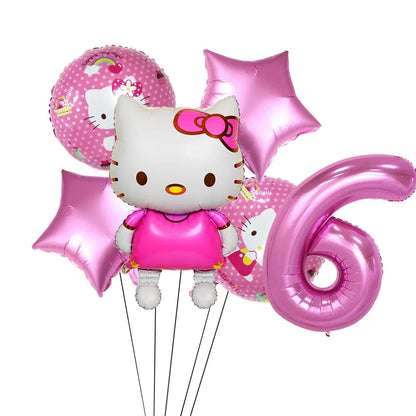 Hello Kitty Theme Girls Birthday Party Disposable Tableware Paper Cup Plate Balloon Kids Favors KT Balloon Party Decor Supplies Good Vibrations