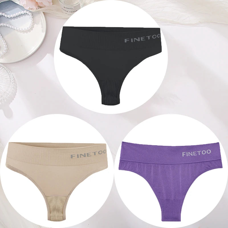 3PCS/Set Women's Panties Sexy Underwear FINETOO Large Size Thong Women Seamless Panties High Waist Girls Thongs M-2XL Good Vibrations