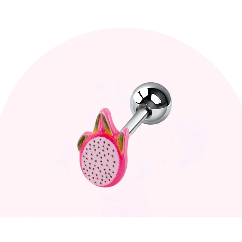 5Pcs Fruit Tongue Stud Piercing Jewelry 316L Stainless Steel Candy Color Sweet Tongue Ring Tongue Decoration Wholesale Good Vibrations