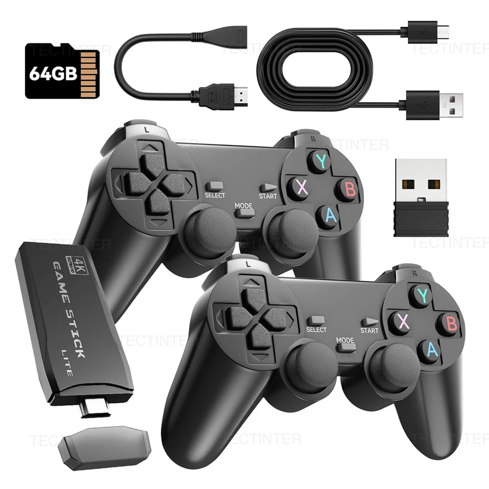 4K Game Stick TV Video Game Console Built-in 20000+ Games 64G Retro Handheld Game Player Wireless Controller Gamepad Good Vibrations