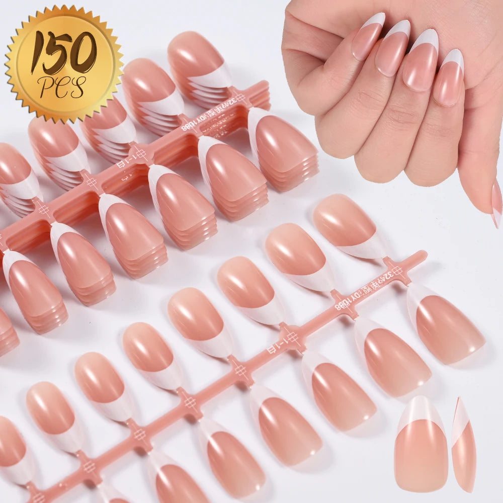 100Pcs Light Pink Press on Nails Short Medium Square Wearable Fake Nails Tips 10 sizes Full Cover False Nails Finger Decoration Good Vibrations