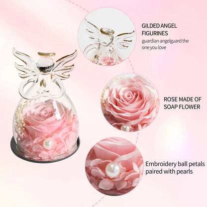 Gifts for Women Enchanted Soap Rose In Angel Glass Dome Eternal Artificial Flower Christmas Valentine's Day Gifts Wedding Supply Good Vibrations