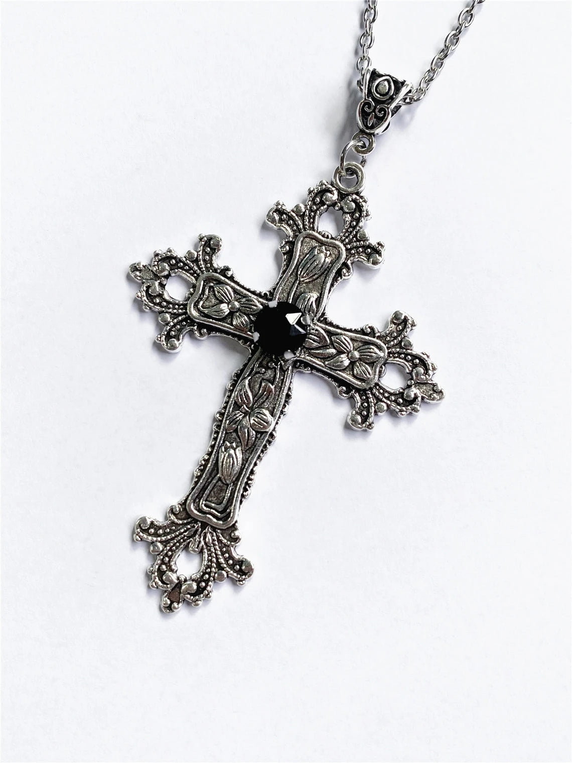 Y2K Punk Crystal Big Cross Pendant Necklaces for Women Men Gothic Irregular Cross Clavicle Chain Necklaces Jewelry Good Vibrations