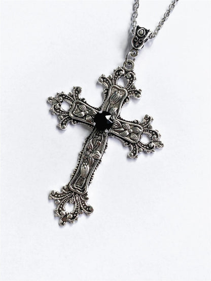 Y2K Punk Crystal Big Cross Pendant Necklaces for Women Men Gothic Irregular Cross Clavicle Chain Necklaces Jewelry Good Vibrations