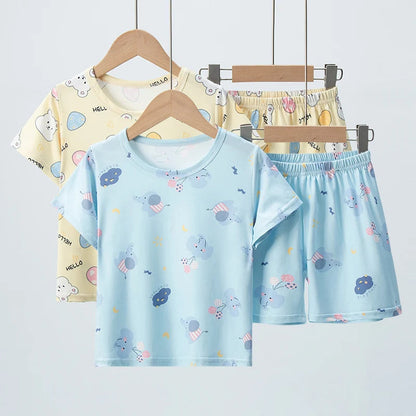 2-piece Summer Children's Comfortable And Versatile Cute Short sleeved Shorts Set For Boys And Girls Casual Home And Outdoor Set Good Vibrations