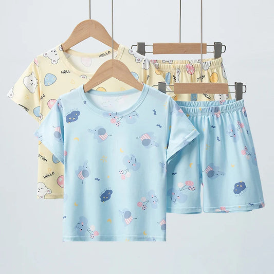 2-piece Summer Children's Comfortable And Versatile Cute Short sleeved Shorts Set For Boys And Girls Casual Home And Outdoor Set Good Vibrations