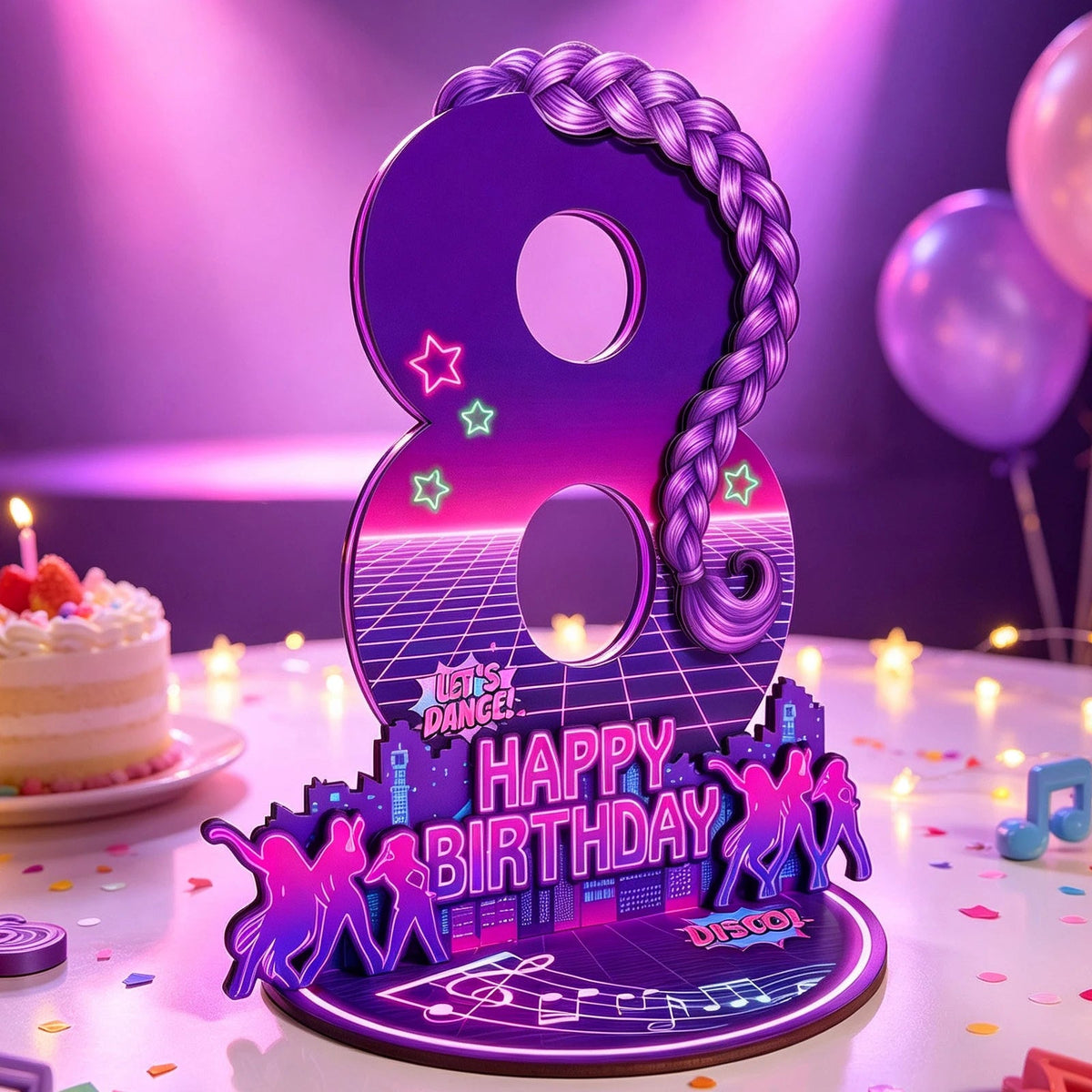purple disco Music Dance Party Supplies，purple Birthday Centerpiece for Party Decor Wooden Table Photo Prop Number Sign Good Vibrations