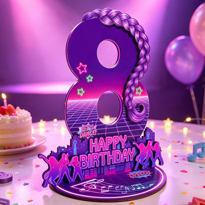 purple disco Music Dance Party Supplies，purple Birthday Centerpiece for Party Decor Wooden Table Photo Prop Number Sign Good Vibrations