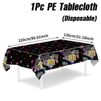 80s 90s Party Table Covers Disposable Plastic Tablecloth Back to The 80s 90s Party Supplies Decoration 80s 90s Theme Table Decor Good Vibrations
