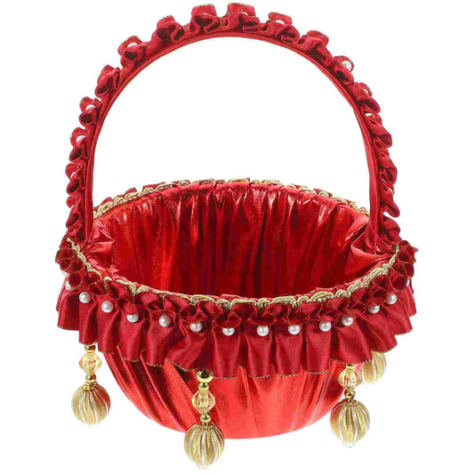 Pearl Flower Girl Basket Red Baskets Roses Small Rustic Wedding Elegant Vintage Good Vibrations