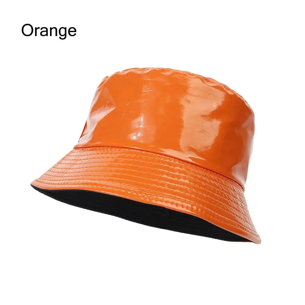 Faux Leather Bucket Hat Women Reversible PU Leather Sun Hat Fashion Autumn Waterproof Fisherman Hat Reversible Sun Bucket Hat Good Vibrations
