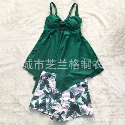 Plus Size Women's Swimsuit Cover-Up Slimming Print Skirt Style Two-Piece Swimwear Flat Briefs Bikini Set from Mainland China Good Vibrations