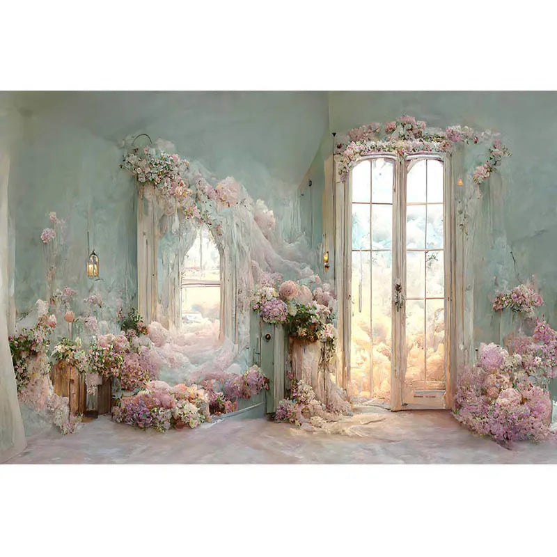 Wedding Floar Photography Backdrop Wooden Door Flower Woman Maternity Portrait Photo Shoot Banner Studio Background Photocall