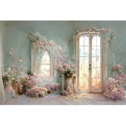 Wedding Floar Photography Backdrop Wooden Door Flower Woman Maternity Portrait Photo Shoot Banner Studio Background Photocall