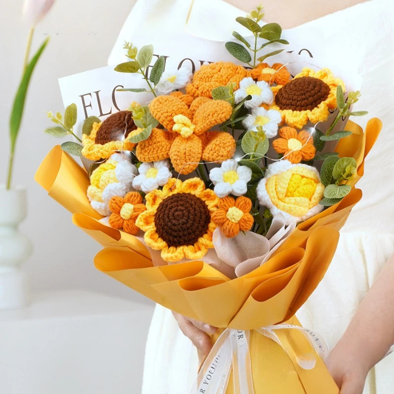 Teachers' Day Gift Bouquet Cross-border Finished Product Hand-knitted Wool Large Opening Tulip Simulation Flower Wholesale Good Vibrations