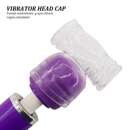 AV Vibrator Head Cap Magic Wand Attachment in purple and transparent silicone for penis training.