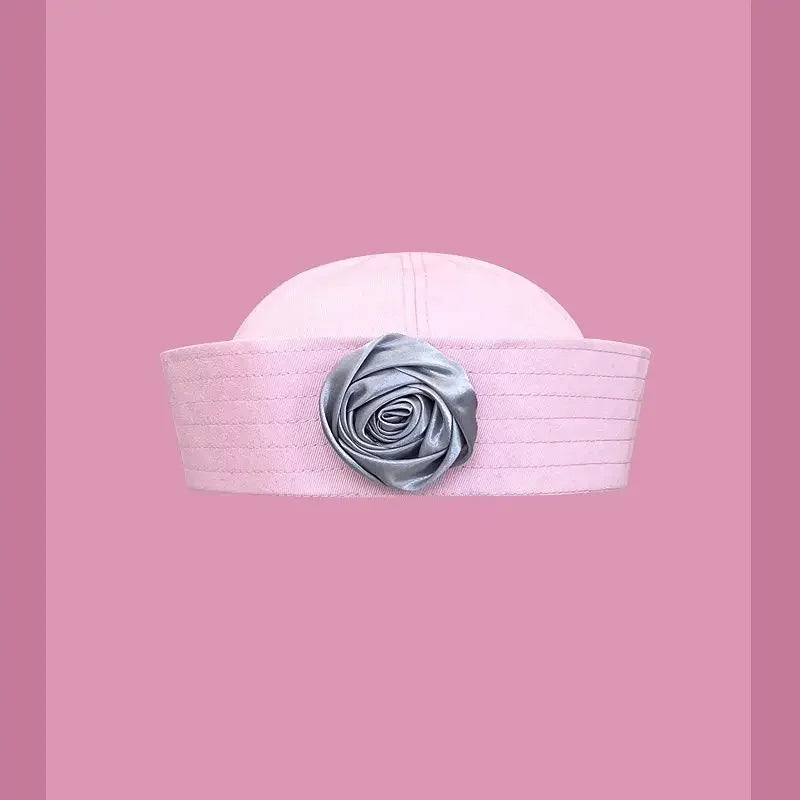 Y2K Striped Bow Flower Rhinestone Sailor JK Beret Navy Hats for Women Summer Niche Flipped Nurse Cosplay Beret Cap Sombreros Good Vibrations