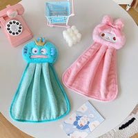 Cute My Melody Hangyodon Hand Towels Home Bathroom Kitchen with Hanging Loop Thickened Speed Dry Absorbent Hand Cloth Good Vibrations