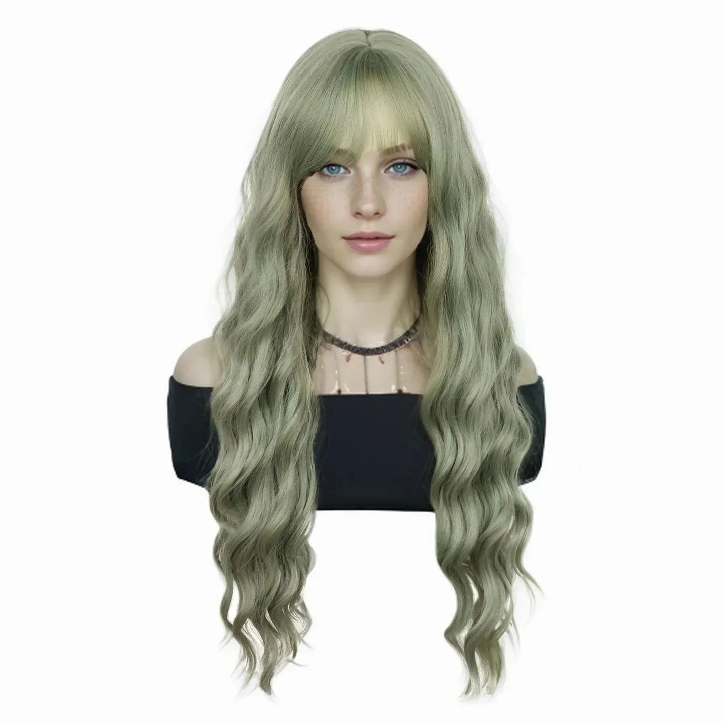 Synthetic Cosplay Pink Wigs Long Water Wavy Wig with Bangs for Women Girls Halloween Wig Costume Carnival Party Christmas Use Good Vibrations