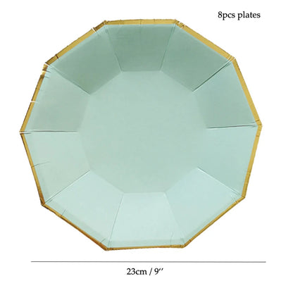 8 PCS/Lot Party Paper Plates Cups Pink Gold Happy Birthday Party Wedding Decoration Baby Shower Tableware Kids Birthday Decor Good Vibrations