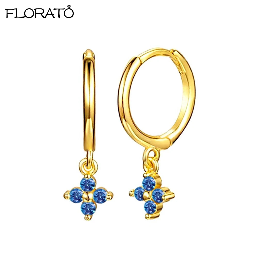 925 Sterling Silver Needle Summer Blue Earrings Trend 18K Gold Hoop Earrings for Women Fashion Puncture Jewelry Ear Accessories Good Vibrations