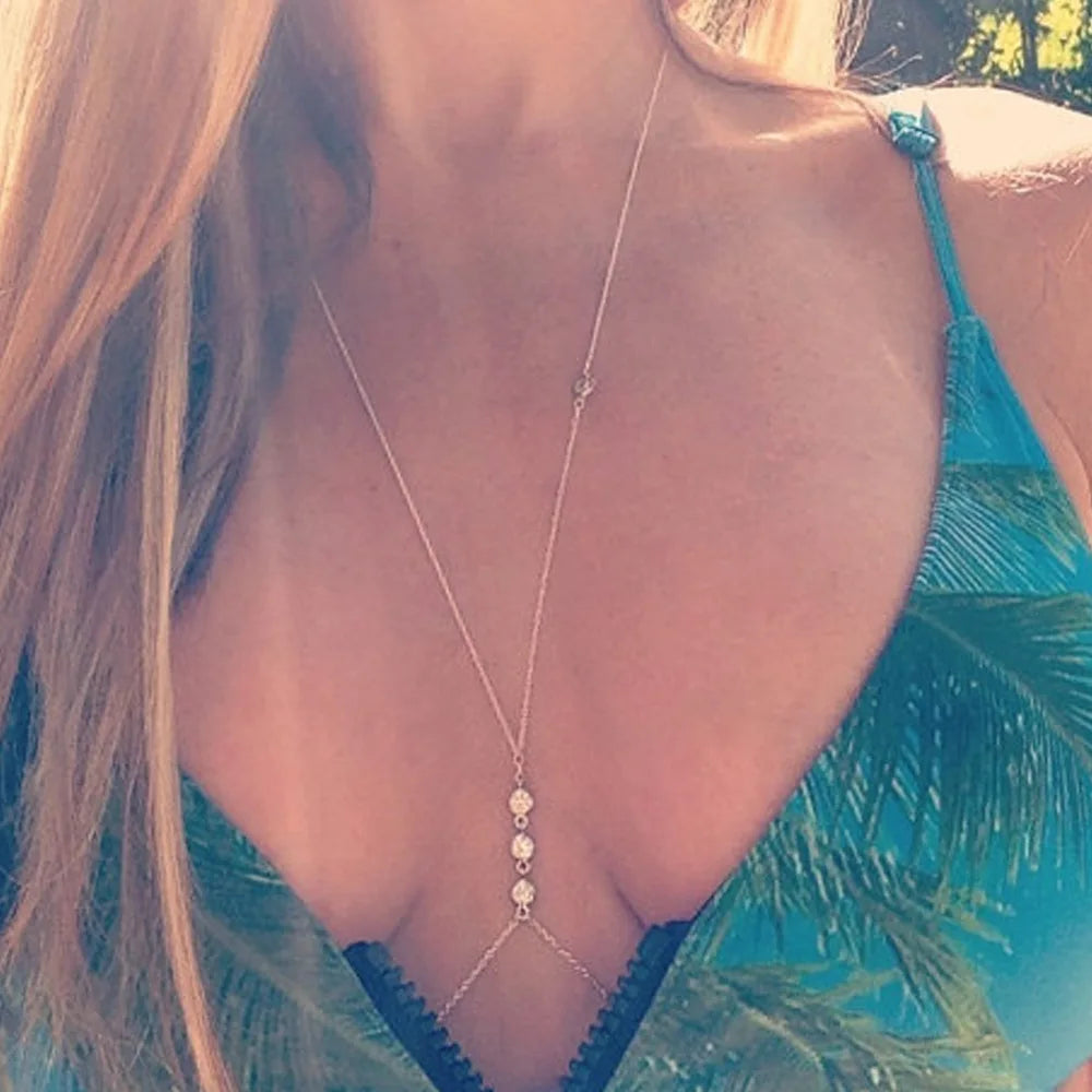 Simple Cross Chest Bra Belly Body Chain Pearl Pendant For Women Sexy Bikini Beach Vacation Waist Chain Body Wedding  Jewelry Y02 Good Vibrations