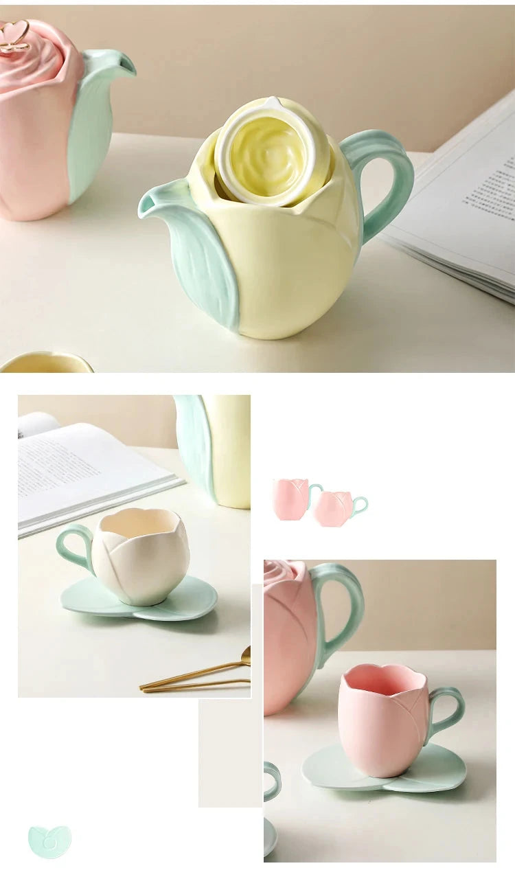 Tulip Luxury Ceramic Coffee Cup Saucer Set with Hand and Dish Milk Tea Cappuccino Tableware 280ml/320ml Birthday Couples Gifts Good Vibrations