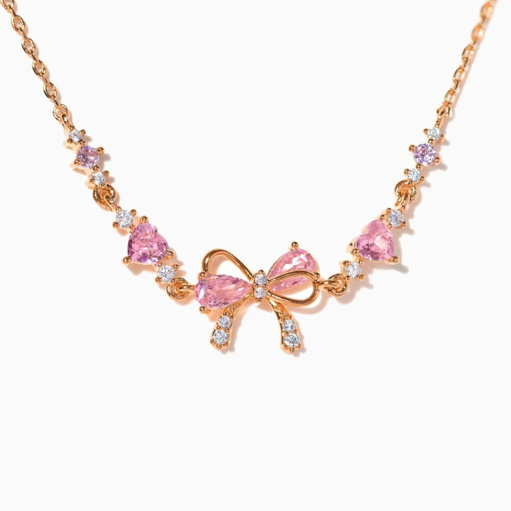 Y2K Exquisite Sweet Pink Zircon Bowknot Love Heart Chain Bracelet For Women Girls Party Birthday Jewelry Gift Good Vibrations Adult Super Store