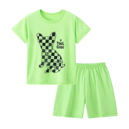 2-piece Summer Children's Comfortable And Versatile Cute Short sleeved Shorts Set For Boys And Girls Casual Home And Outdoor Set Good Vibrations