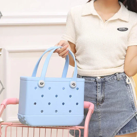 EVA Waterproof Summer Storage Basket Mini Kid Beach Bogg Bag Women Shopping Bag Picnic Rubber Jelly Tote Bogg Bag Kid Purses Good Vibrations