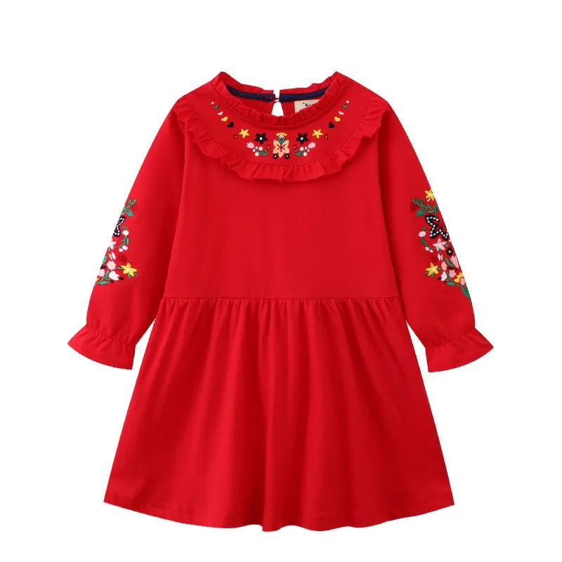 Jumping Meters 2-7T Princess Girls Dresses Floral Embroidery  Autumn Spring Children's Clothing Party Kids Frocks Gifts Baby Good Vibrations