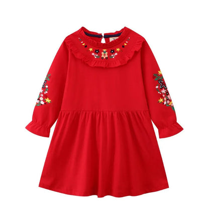 Jumping Meters 2-7T Princess Girls Dresses Floral Embroidery  Autumn Spring Children's Clothing Party Kids Frocks Gifts Baby Good Vibrations